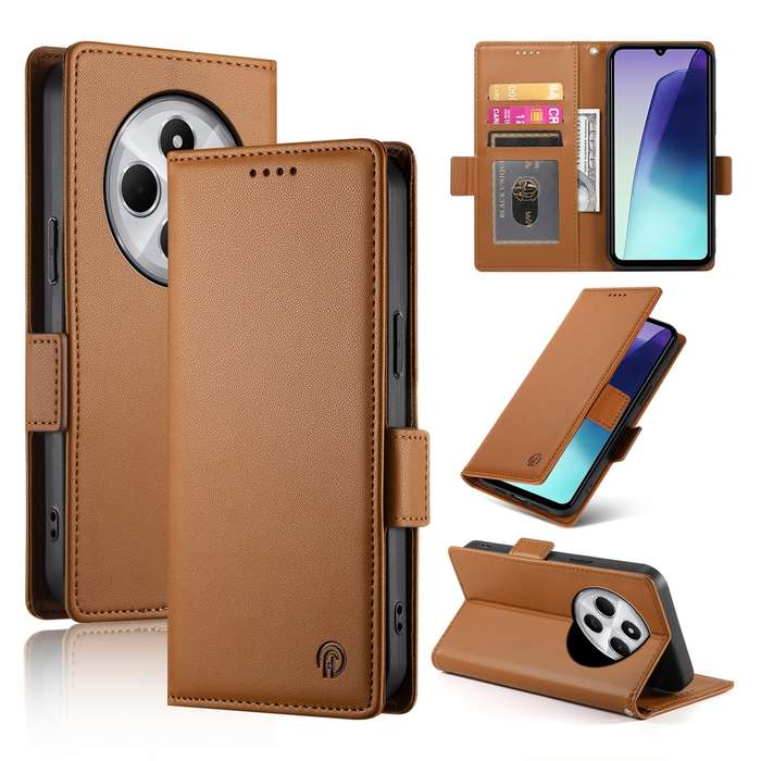 For Redmi 14C 4G Side Buckle Magnetic Frosted Leather Phone Case(Rose Gold)