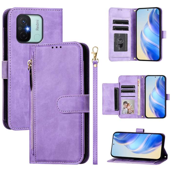 For Redmi 12C / 11A Multi-Card Slots Zipper Wallet Leather Phone Case(Black)