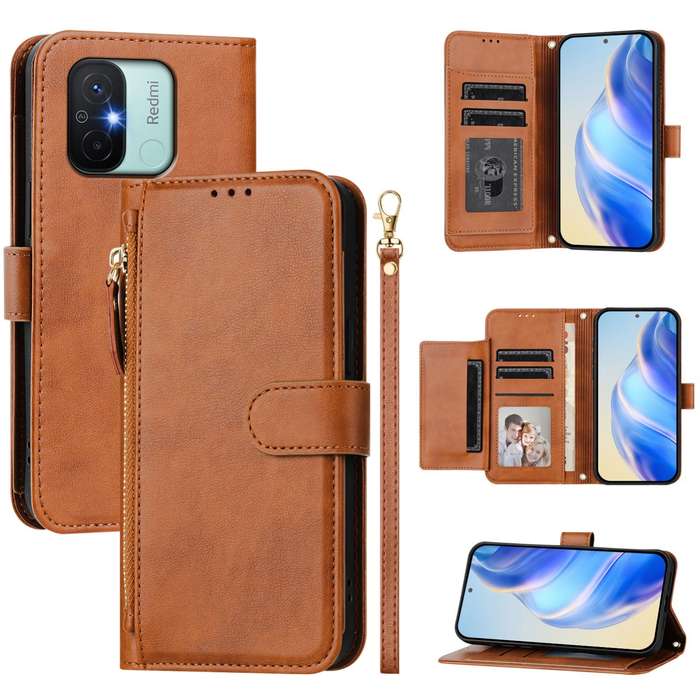 For Redmi 12C / 11A Multi-Card Slots Zipper Wallet Leather Phone Case(Black)