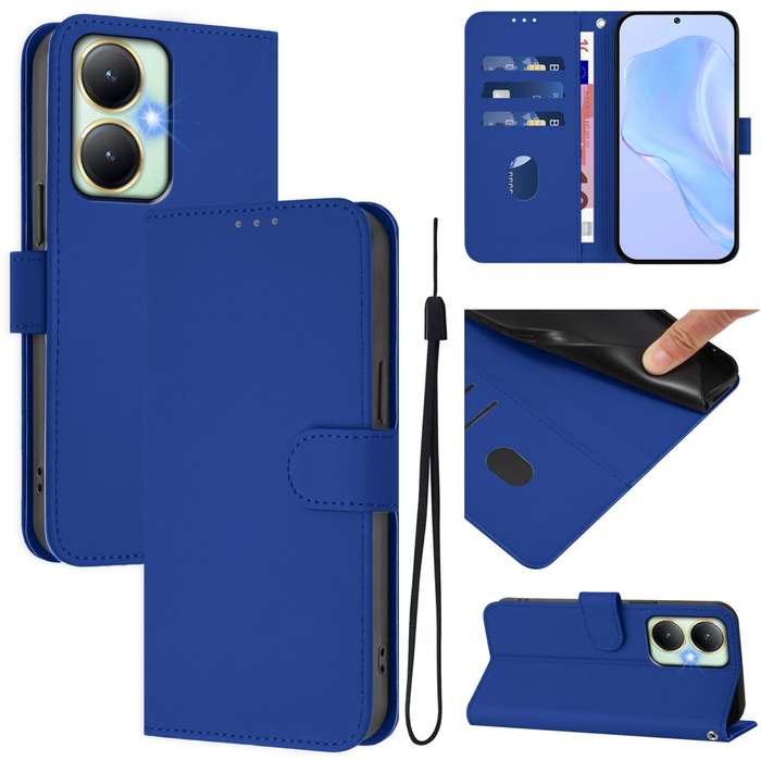 For vivo Y27 4G 2023 Global Skin Feel Solid Color Leather Phone Case with Lanyard(Brown)