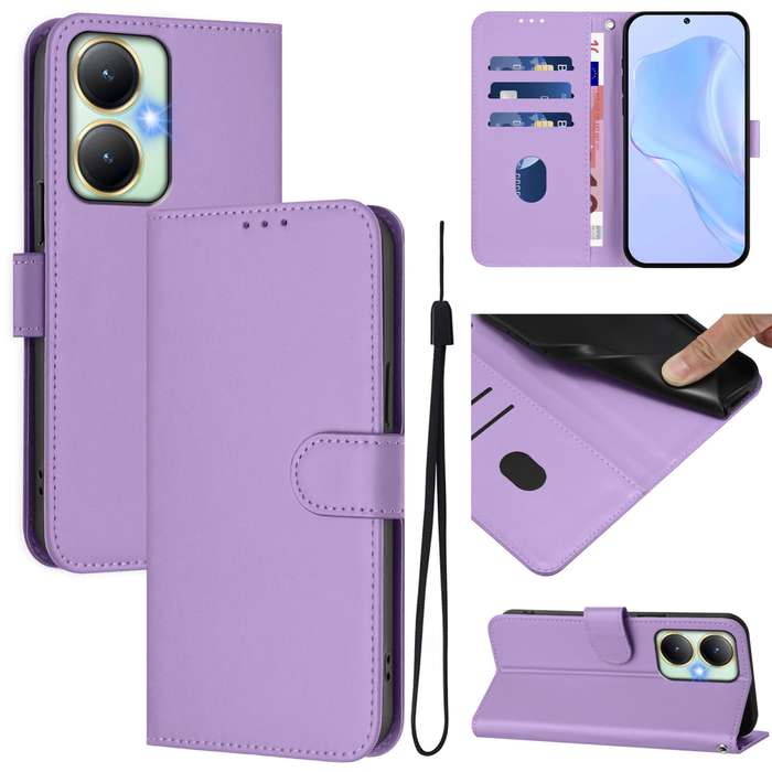 For vivo Y27 4G 2023 Global Skin Feel Solid Color Leather Phone Case with Lanyard(Brown)