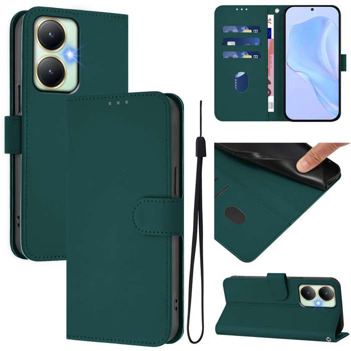 For vivo Y27 4G 2023 Global Skin Feel Solid Color Leather Phone Case with Lanyard(Brown)