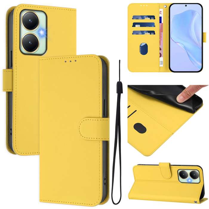 For vivo Y27 4G 2023 Global Skin Feel Solid Color Leather Phone Case with Lanyard(Brown)
