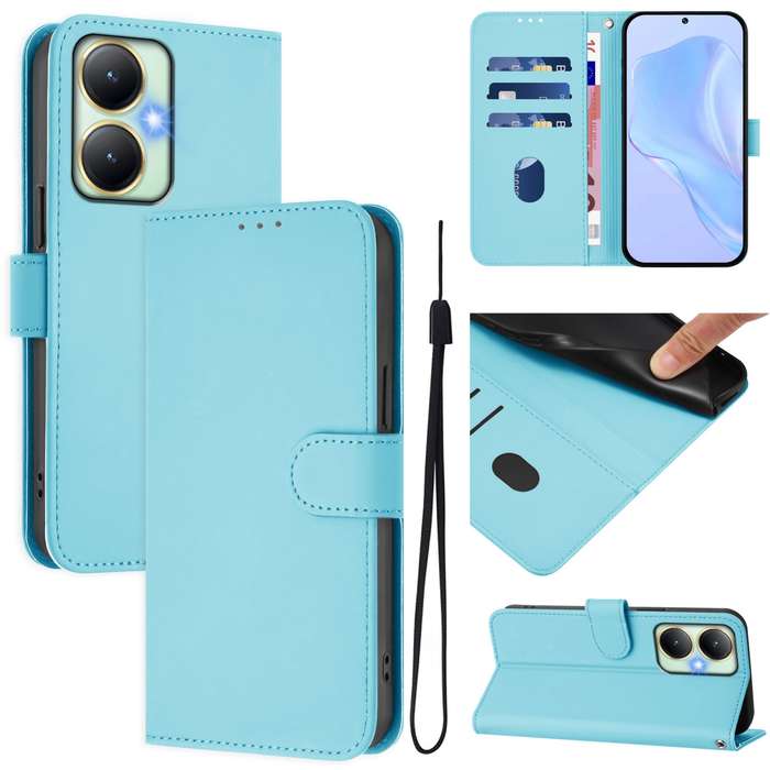 For vivo Y27 4G 2023 Global Skin Feel Solid Color Leather Phone Case with Lanyard(Brown)