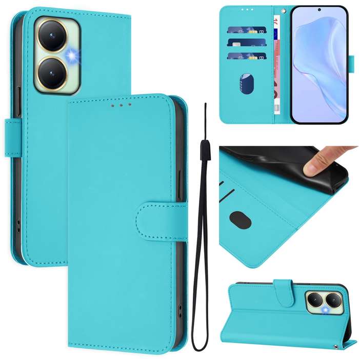 For vivo Y27 4G 2023 Global Skin Feel Solid Color Leather Phone Case with Lanyard(Brown)
