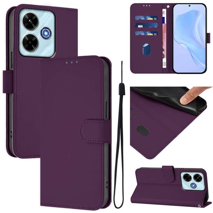 For Redmi 13 4G Global / 13 5G Global Skin Feel Solid Color Leather Phone Case with Lanyard(Brown)