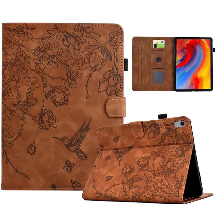 For iPad mini 6 Flowers and Bird Embossed Smart Leather Tablet Case(Brown)