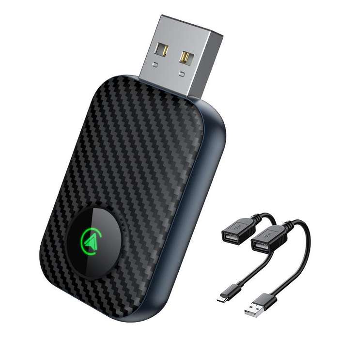 2 in 1 USB Wired to Wireless Car CarPlay / Android Box Adapter, with USB and Type-C Cable(Black)