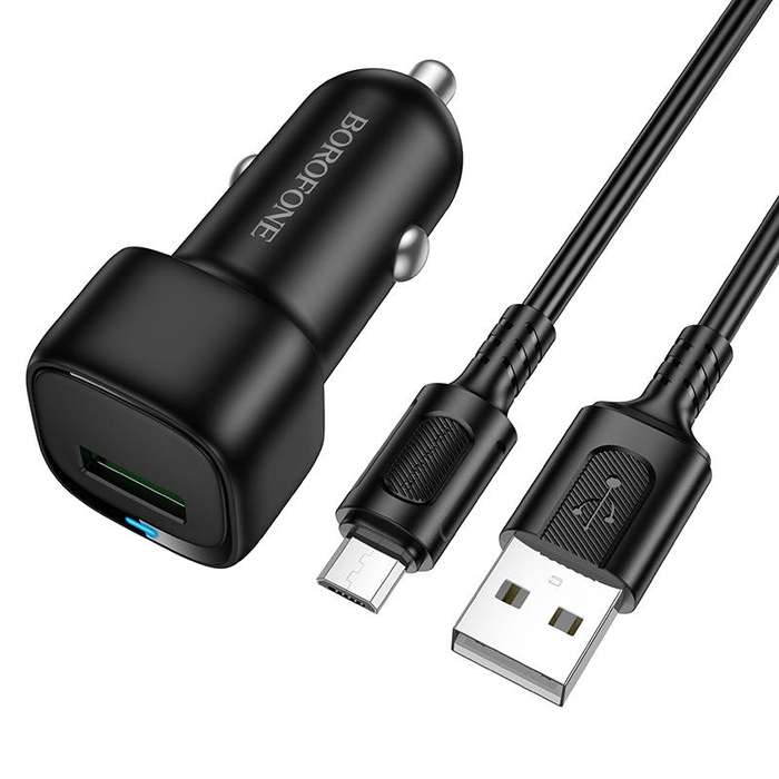 BOROFONE BZ34 Cloud QC3.0 USB Car Charger Set, with 1m USB to Micro USB Cable(White)