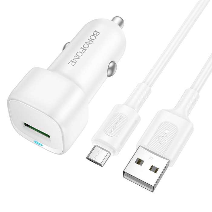 BOROFONE BZ34 Cloud QC3.0 USB Car Charger Set, with 1m USB to Micro USB Cable(White)