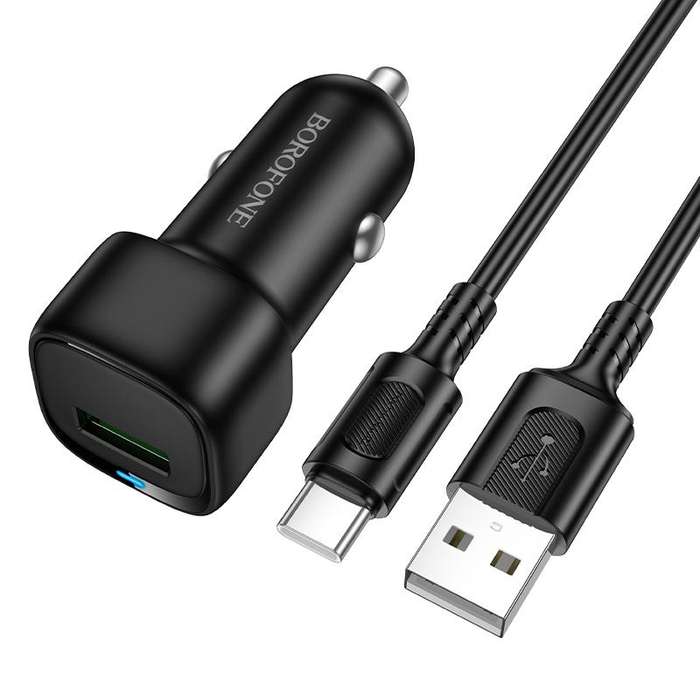 BOROFONE BZ34 Cloud QC3.0 USB Car Charger Set, with 1m USB to Type-C Cable(White)