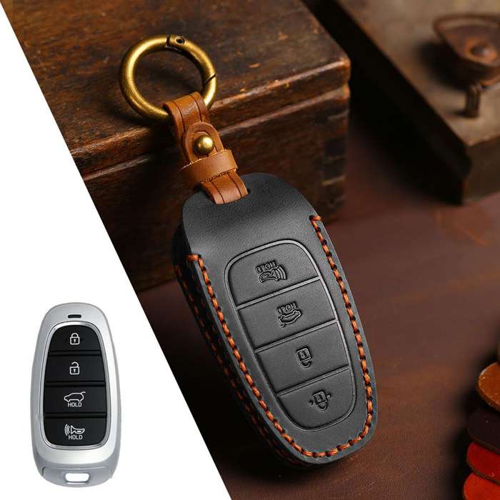 For Hyundai Staria / Sonata 4-button B122 Crazy Horse Cowhide Car Key Protection Cover(Brown)