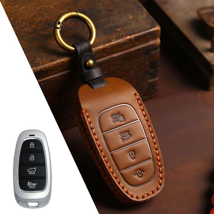 For Hyundai Staria / Sonata 4-button B122 Crazy Horse Cowhide Car Key Protection Cover(Brown)