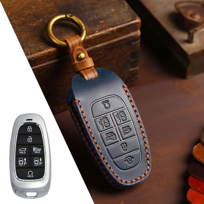 For Hyundai Staria / Sonata 7-button B124 Crazy Horse Cowhide Car Key Protection Cover(Brown)