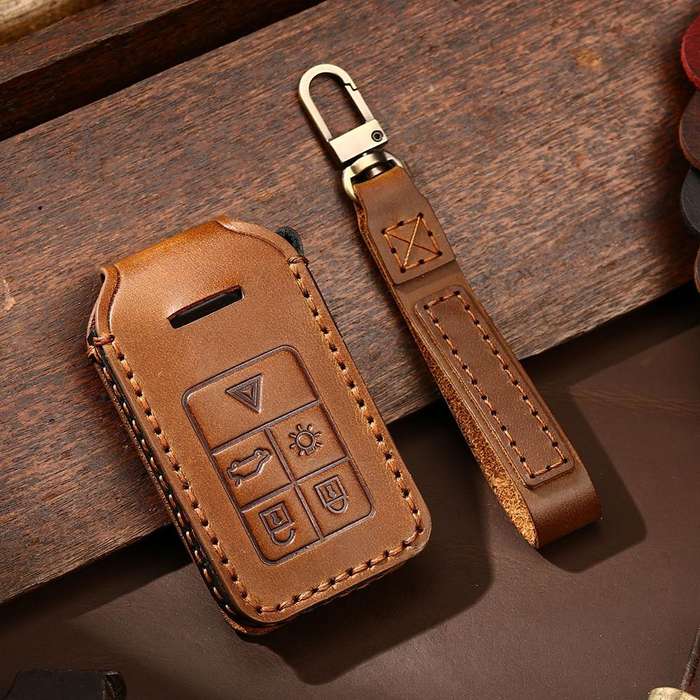 For Volvo XC60 / XC90 / S90 5-button C046 Crazy Horse Cowhide Car Key Protection Cover(Blue)