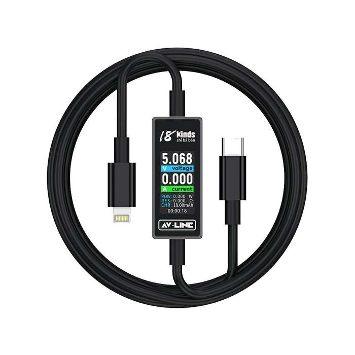 18 Kinds AV-Line Pro 1.2m Intelligent Detection Charging Data Cable, Interface:Type-C to 8 Pin