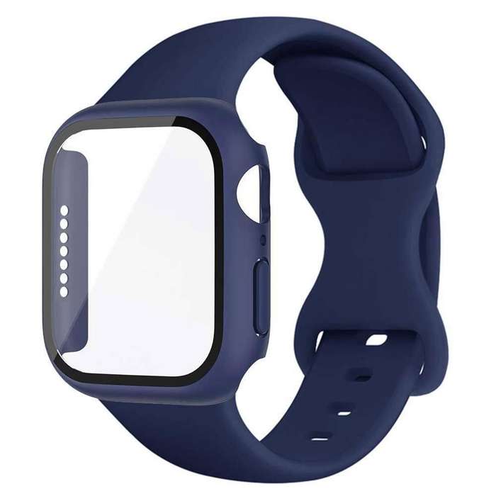 For Apple Watch Series 41mm Butterfly Buckle Silicone Watch Band with Film Integrated PC Cover(Midni