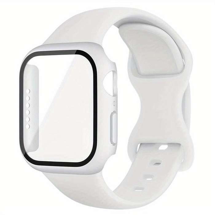 For Apple Watch Series 41mm Butterfly Buckle Silicone Watch Band with Film Integrated PC Cover(Midni