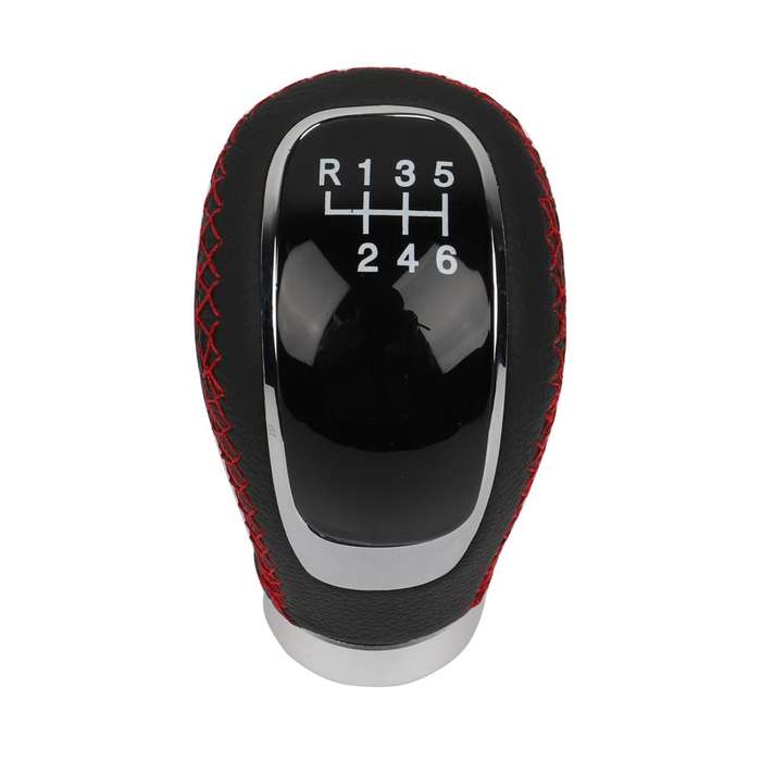 Car Manual Gear Lever Knob Leather Gear Shift Knob, with Hole(Black Red)
