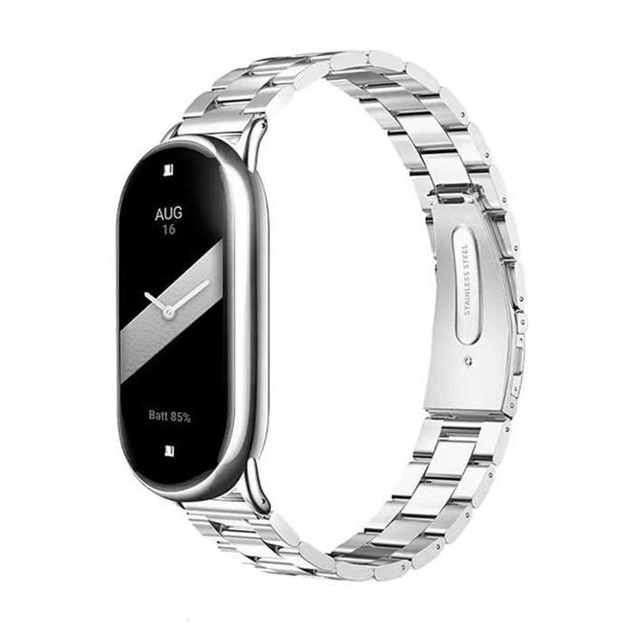 For Xiaomi Band 9 / 8 Tri-beads Flat Buckle Titanium Alloy Watch Band(Silver)