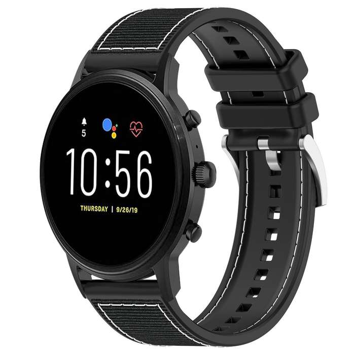 22mm For Fossil Gen 5 Carlyle / Julianna xDfind Hybrid Nylon Braid Silicone Watch Band(Midnight Blue