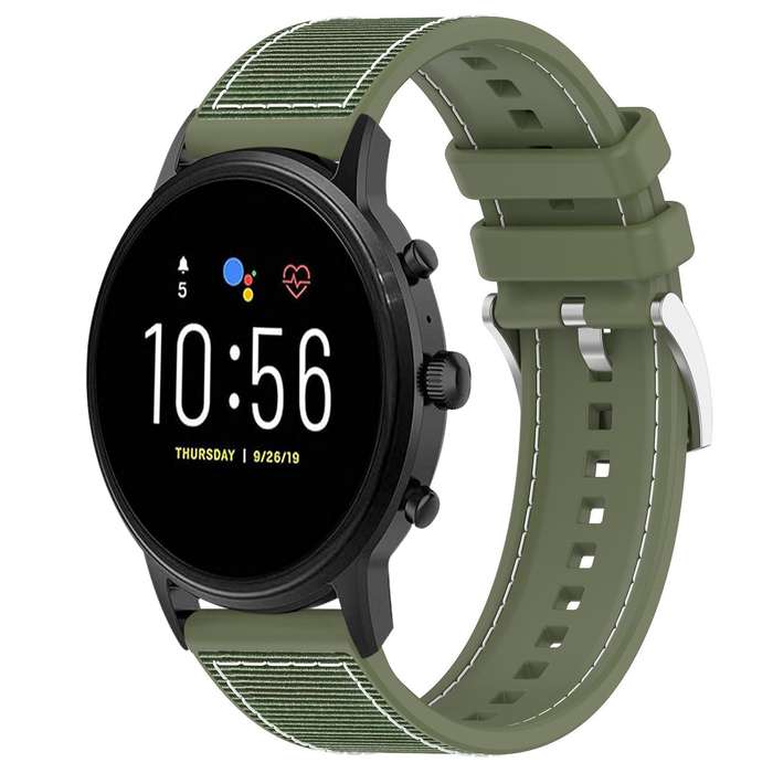 22mm For Fossil Gen 5 Carlyle / Julianna xDfind Hybrid Nylon Braid Silicone Watch Band(Midnight Blue