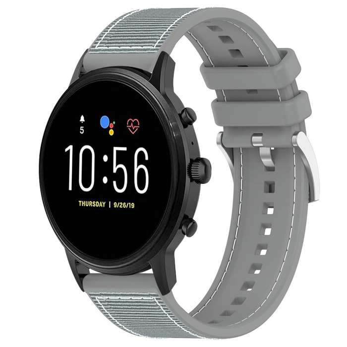 22mm For Fossil Gen 5 Carlyle / Julianna xDfind Hybrid Nylon Braid Silicone Watch Band(Midnight Blue