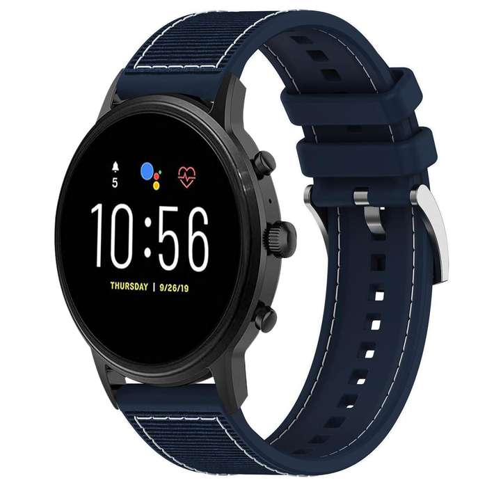 22mm For Fossil Gen 5 Carlyle / Julianna xDfind Hybrid Nylon Braid Silicone Watch Band(Midnight Blue