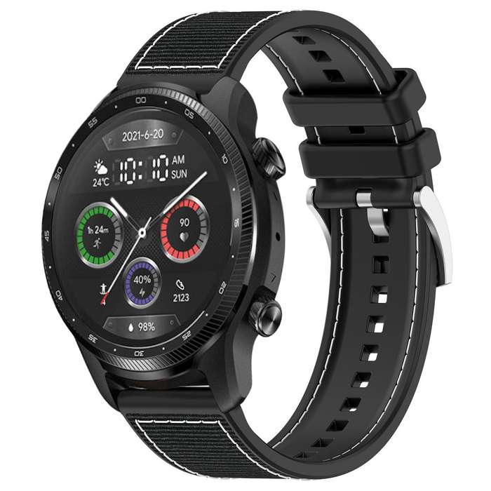 22mm For Ticwatch Pro X / Pro 3 / Pro xDfind Hybrid Nylon Braid Silicone Watch Band(Midnight Blue)