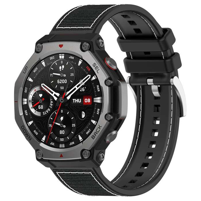 For Amazfit T-Rex 3 22mm xDfind Hybrid Nylon Braid Silicone Watch Band(Midnight Blue)