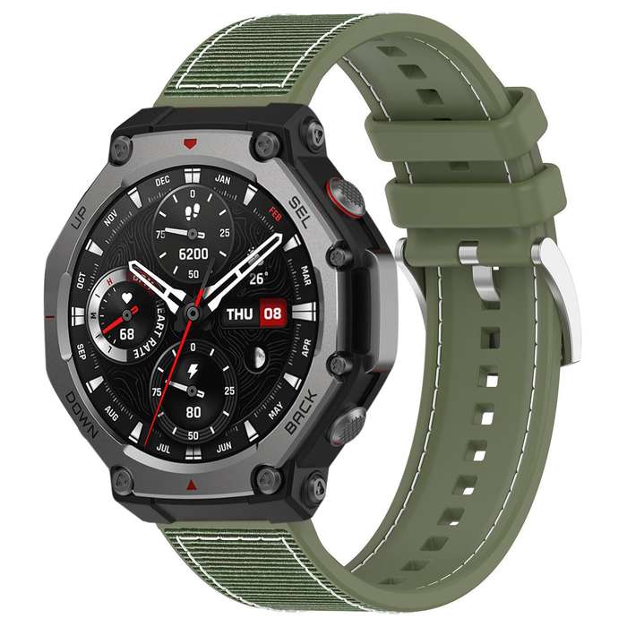 For Amazfit T-Rex 3 22mm xDfind Hybrid Nylon Braid Silicone Watch Band(Midnight Blue)