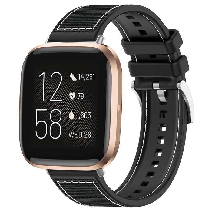 For Fitbit Versa 2/Versa/Versa Lite 20mm xDfind Hybrid Nylon Braid Silicone Watch Band(Midnight Blue