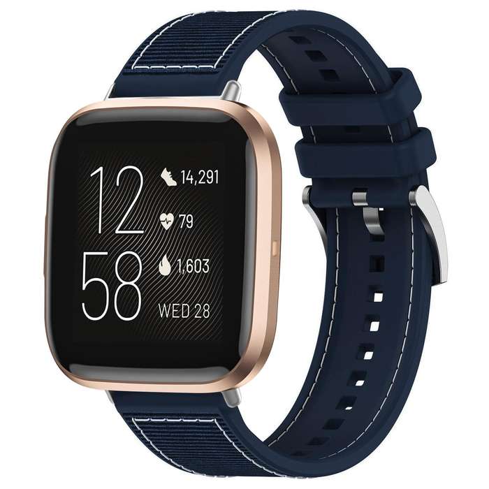 For Fitbit Versa 2/Versa/Versa Lite 20mm xDfind Hybrid Nylon Braid Silicone Watch Band(Midnight Blue