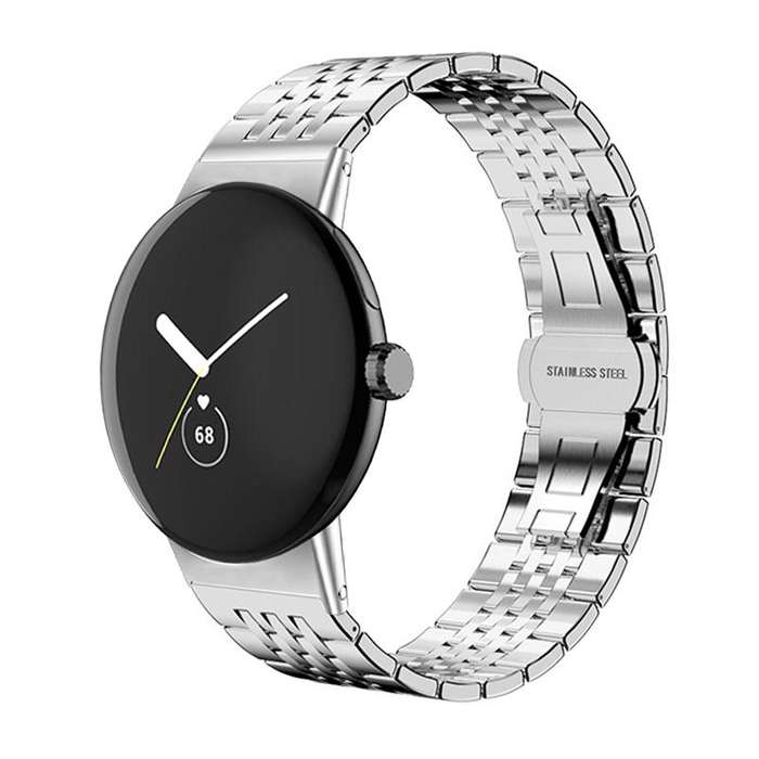 For Google Pixel Watch 3 / 2 / 1 41mm 20mm xDfind Seven-bead Solid Stainless Steel Watch Band(Silver