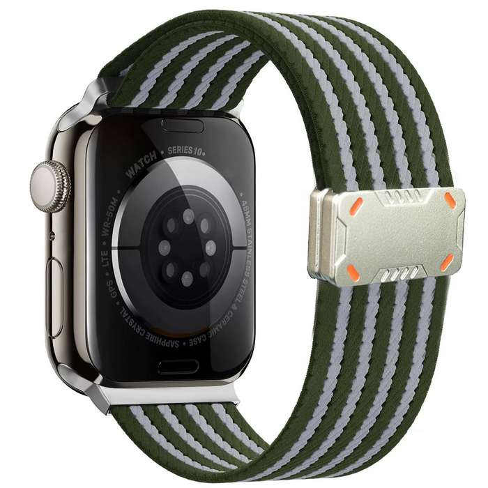 For Apple Watch 42mm / 41mm / 40mm / 38mm Mecha Armor Magnetic Buckle Nylon Watch Band(Brown)