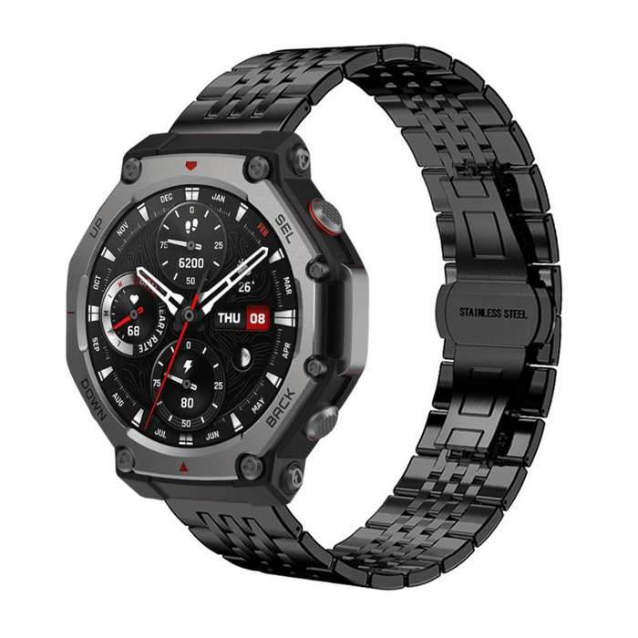 For Amazfit T-Rex 3 22mm xDfind Seven-bead Solid Stainless Steel Watch Band(Silver)