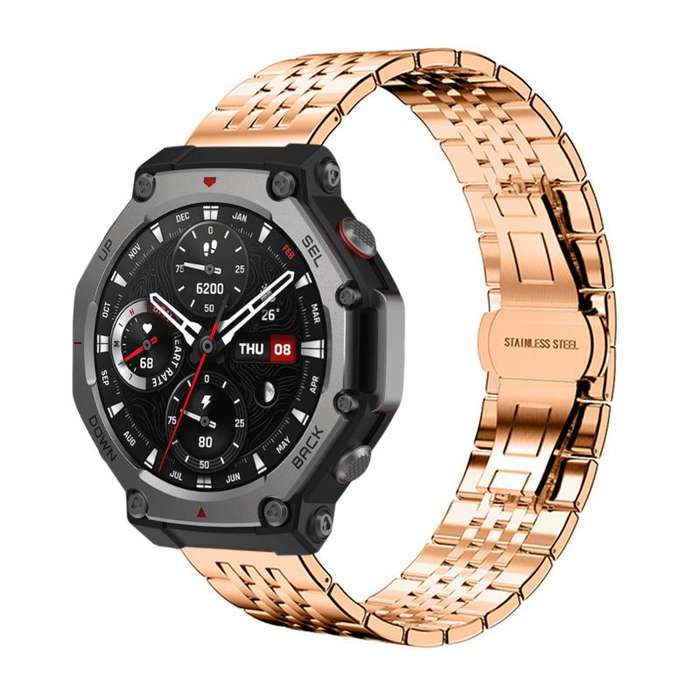 For Amazfit T-Rex 3 22mm xDfind Seven-bead Solid Stainless Steel Watch Band(Silver)