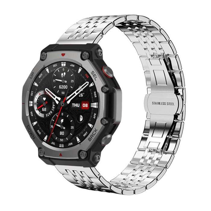 For Amazfit T-Rex 3 22mm xDfind Seven-bead Solid Stainless Steel Watch Band(Silver)