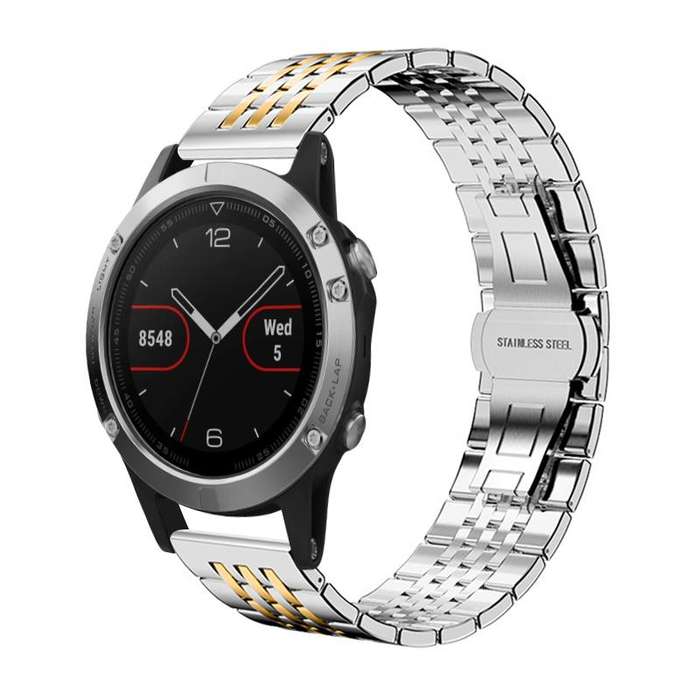 For Garmin Fenix 8/7/6/5 22mm 20mm xDfind Seven-bead Solid Stainless Steel Watch Band(Silver)