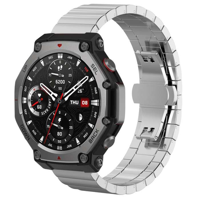 For Amazfit T-Rex 3 22mm xDfind One-bead Bamboo Solid Stainless Steel Watch Band(Silver)