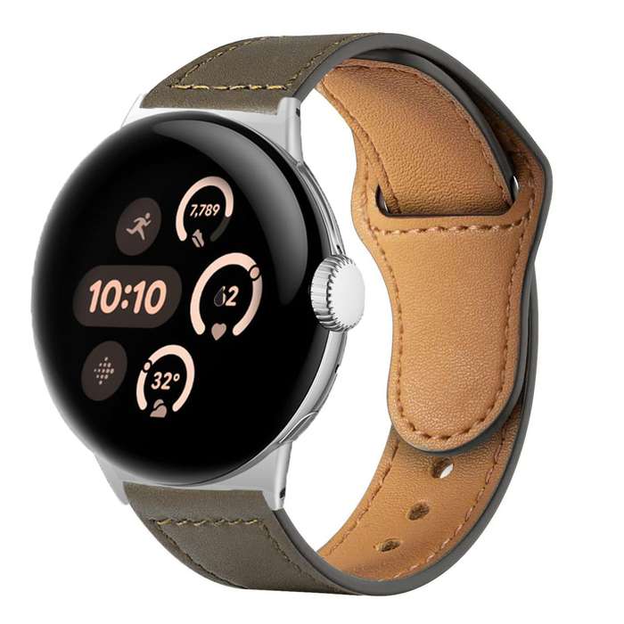 For Google Pixel Watch 1 / 2 / 3 41mm Reverse Buckle Genuine Leather Watch Band(Light Grey)