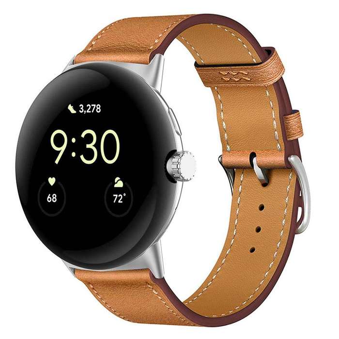 For Google Pixel Watch 1 / 2 / 3 41mm Fashionable Genuine Leather Watch Band(Beige)