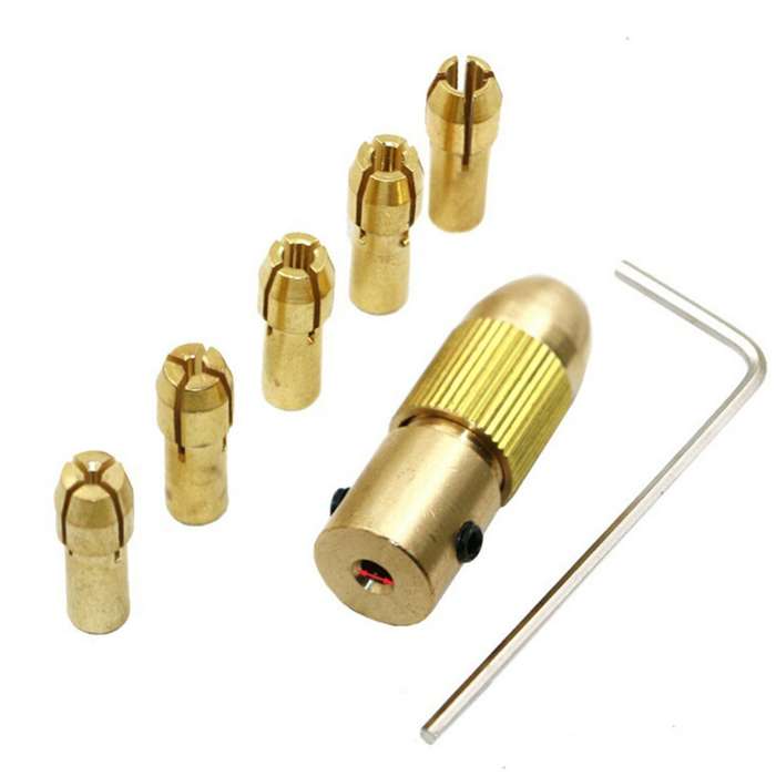 7 PCS/Set Brass 0.5-3mm Small Electric Drill Bit Collet Micro Twist 3.17mm Drill Chuck Set with Wren