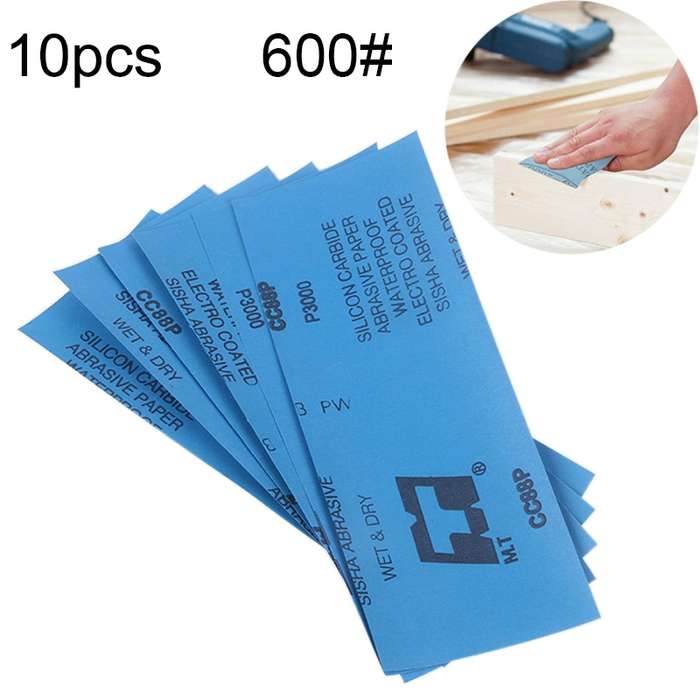 10pcs Grit 600 Wet And Dry Polishing Grinding SandpaperSize: 23 x 9cm (Blue)