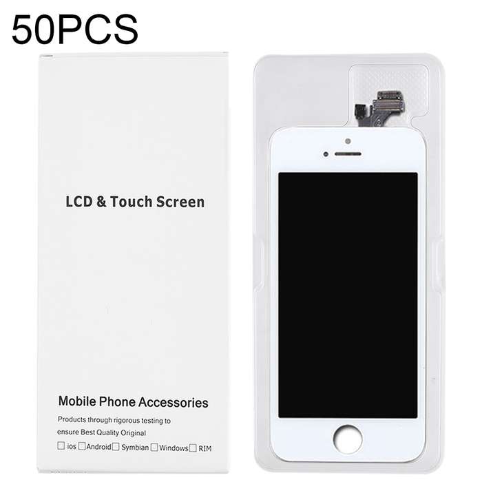 50 PCS Cardboard Packaging White Box for iPhone 5 LCD Screen
