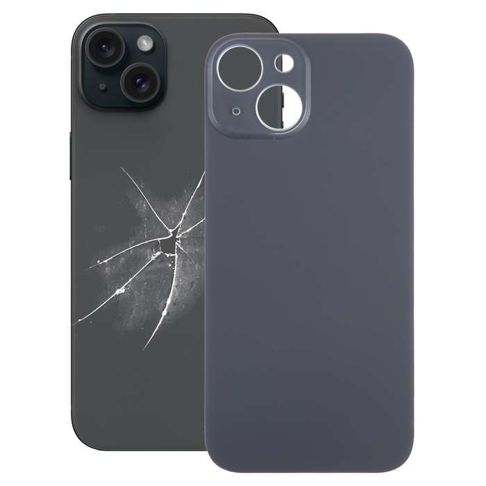 For iPhone 15 Easy Replacement Big Camera Hole Glass Back Battery Cover(Black)