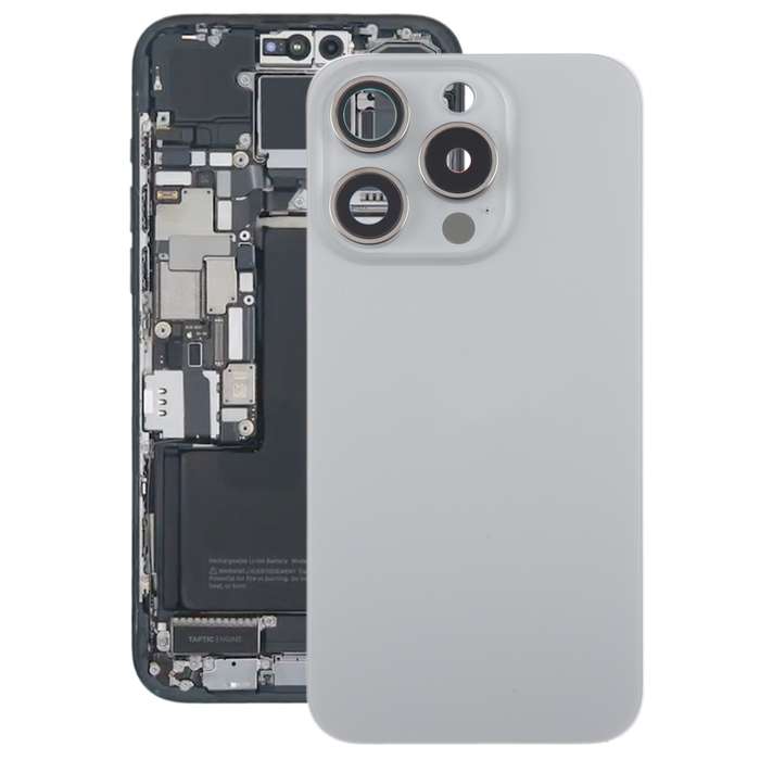 For iPhone 15 Pro Max Glass Battery Back Cover with Camera Lens Cover(Grey)