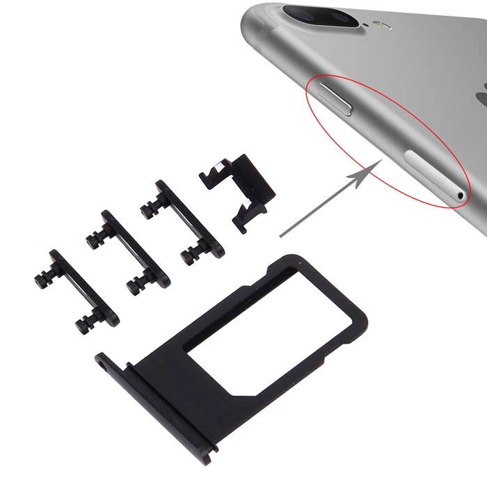 Card Tray + Volume Control Key + Power Button + Mute Switch Vibrator Key for iPhone 7 Plus(Silver)