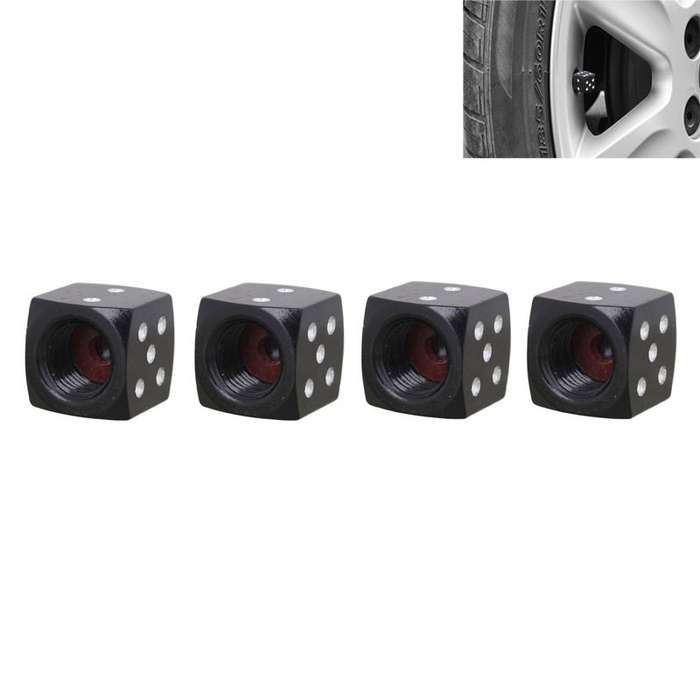 Universal 8mm Dice Style Aluminium Alloy Car Tire Valve Caps, Pack of 4(Gold)