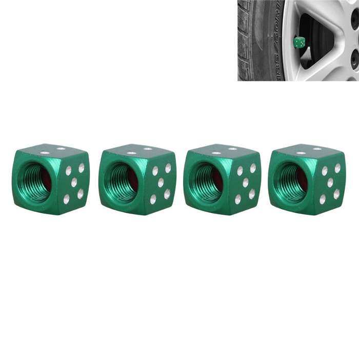 Universal 8mm Dice Style Aluminium Alloy Car Tire Valve Caps, Pack of 4(Gold)